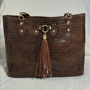 Due Fratelli Brown Crocodile-Embossed Tote Bag